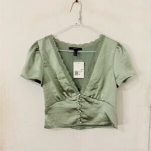 Forever 21 Sage Green V-Neck Blouse